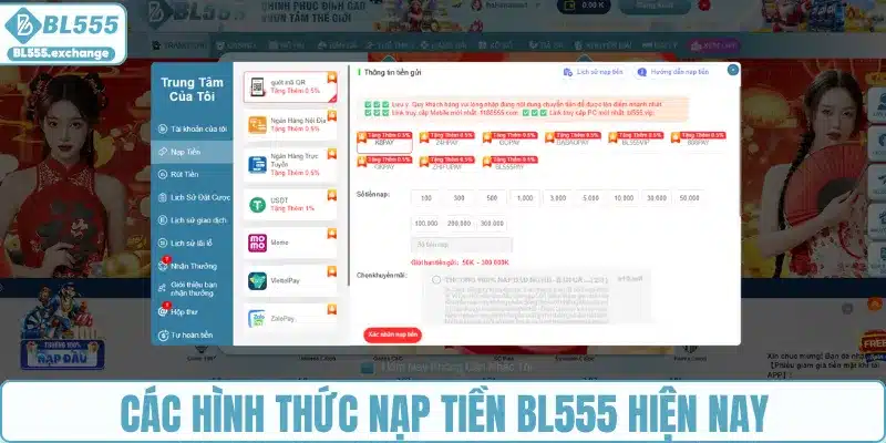 Các hình thức nạp tiền BL555 hiện nay